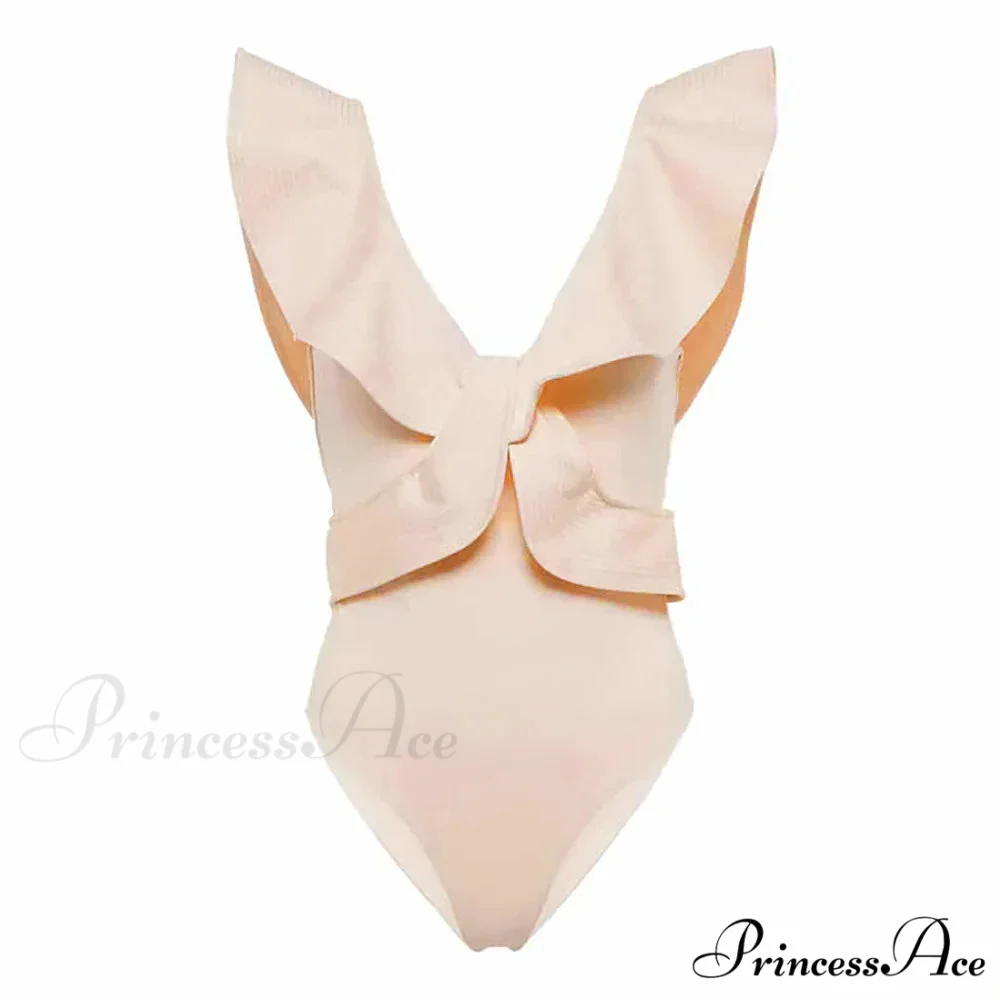 Solid Deep V-Neck Tailored Swimsuit Single Piece - Image 5