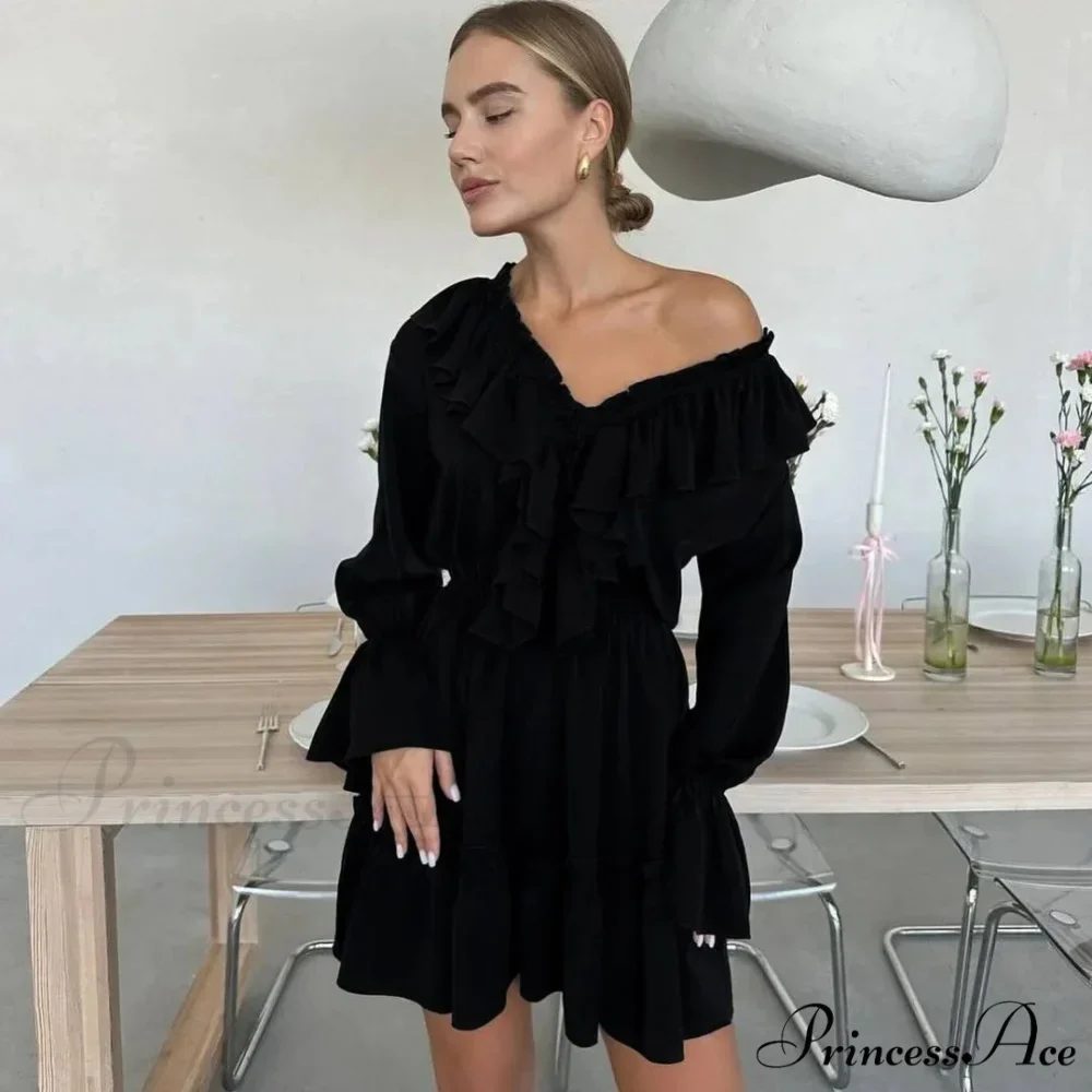 Solid Ivory Cotton Rayon Long Sleeve Frill Dress - Image 6