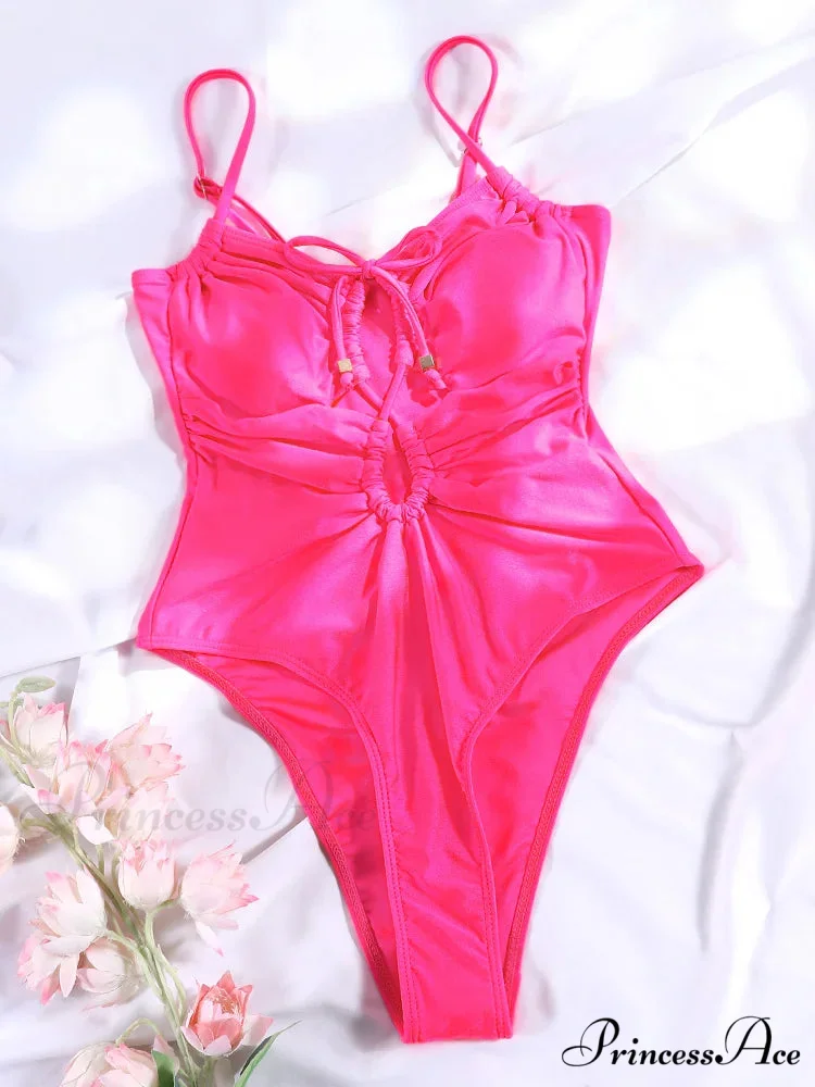 Solid Purple Monokini Swimsuit One Piece - Image 3