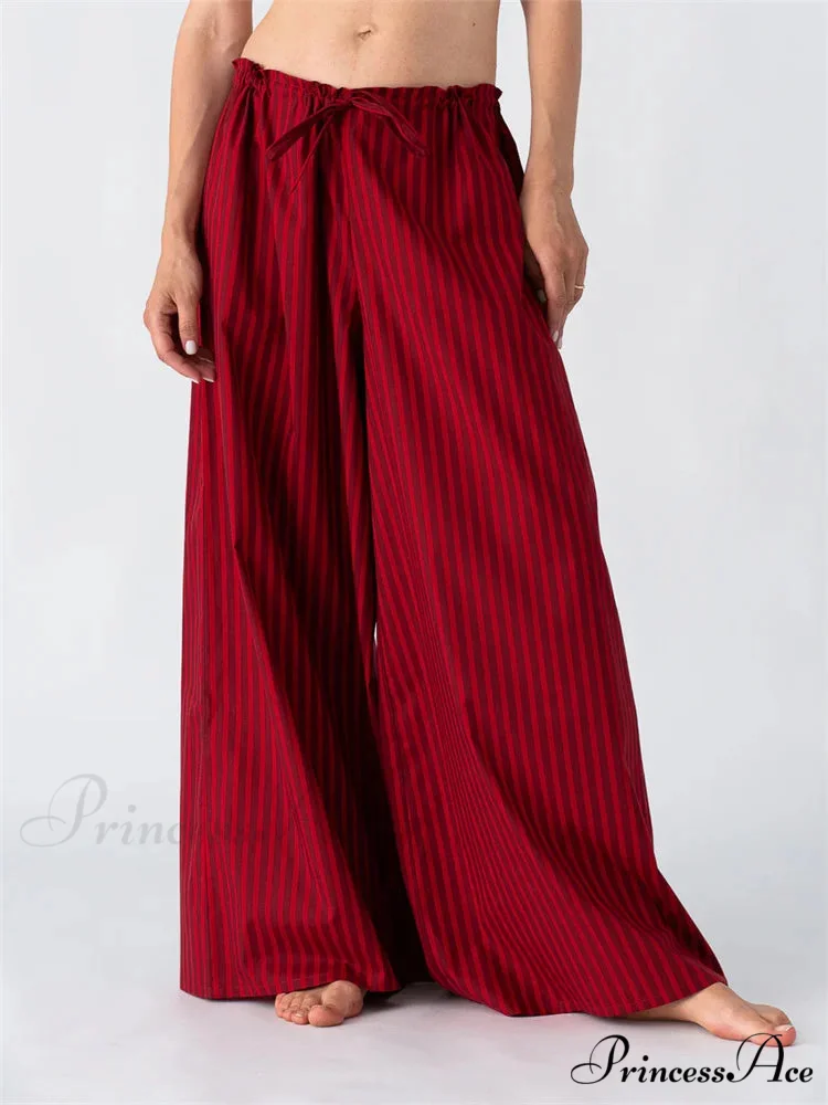 Solid/Striped Roomy Cinched Casual Broad Pant - Image 2