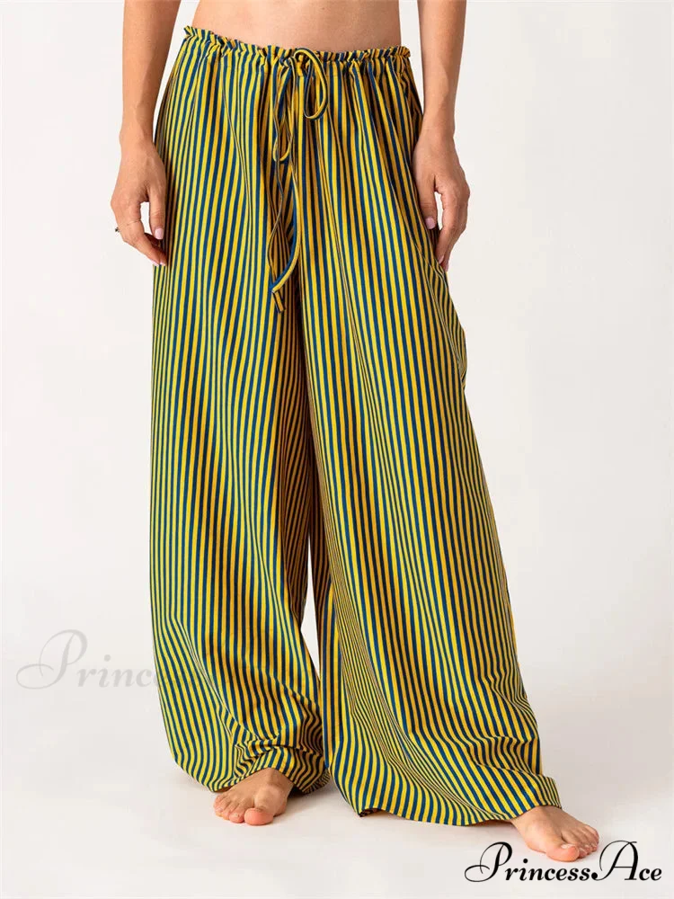Solid/Striped Roomy Cinched Casual Broad Pant - Image 3
