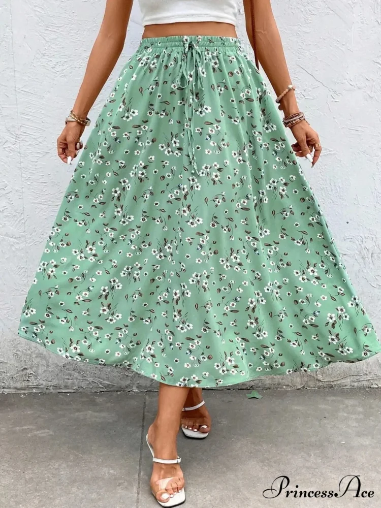 Sophisticated Broken Blossom Midi Skirt Cinch Cord Informal Style - Image 4