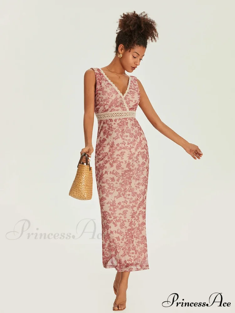 Sophisticated Flower Fishtail Lace Trim Wrap V-neck Bodycon Flower Dress - Image 4
