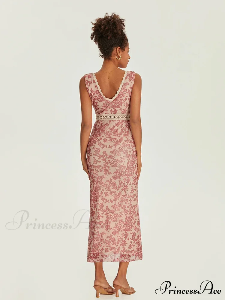 Sophisticated Flower Fishtail Lace Trim Wrap V-neck Bodycon Flower Dress - Image 5
