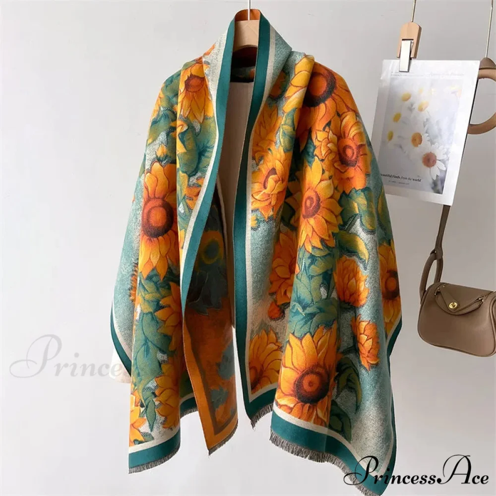 Sophisticated Flower Pashmina Winter Cashmere Scarf - Image 2