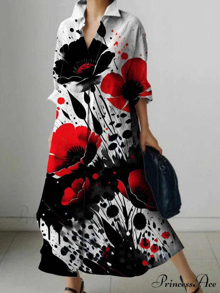 Sophisticated Flower Pattern Extended Sleeve Knee Dress - Image 3