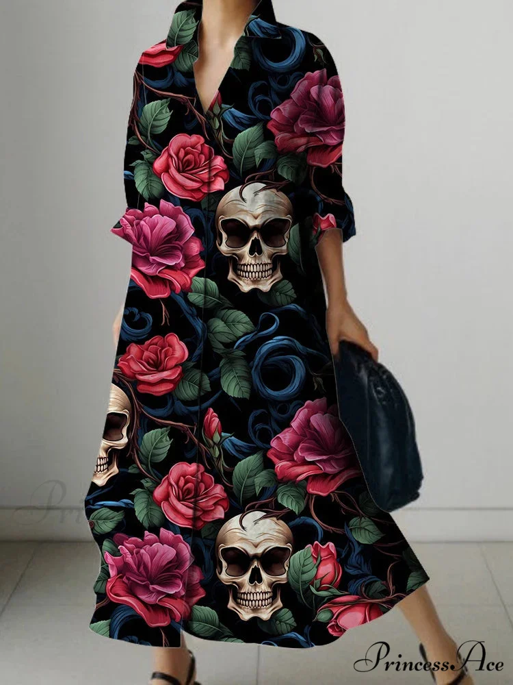 Sophisticated Flower Pattern Extended Sleeve Knee Dress - Image 5