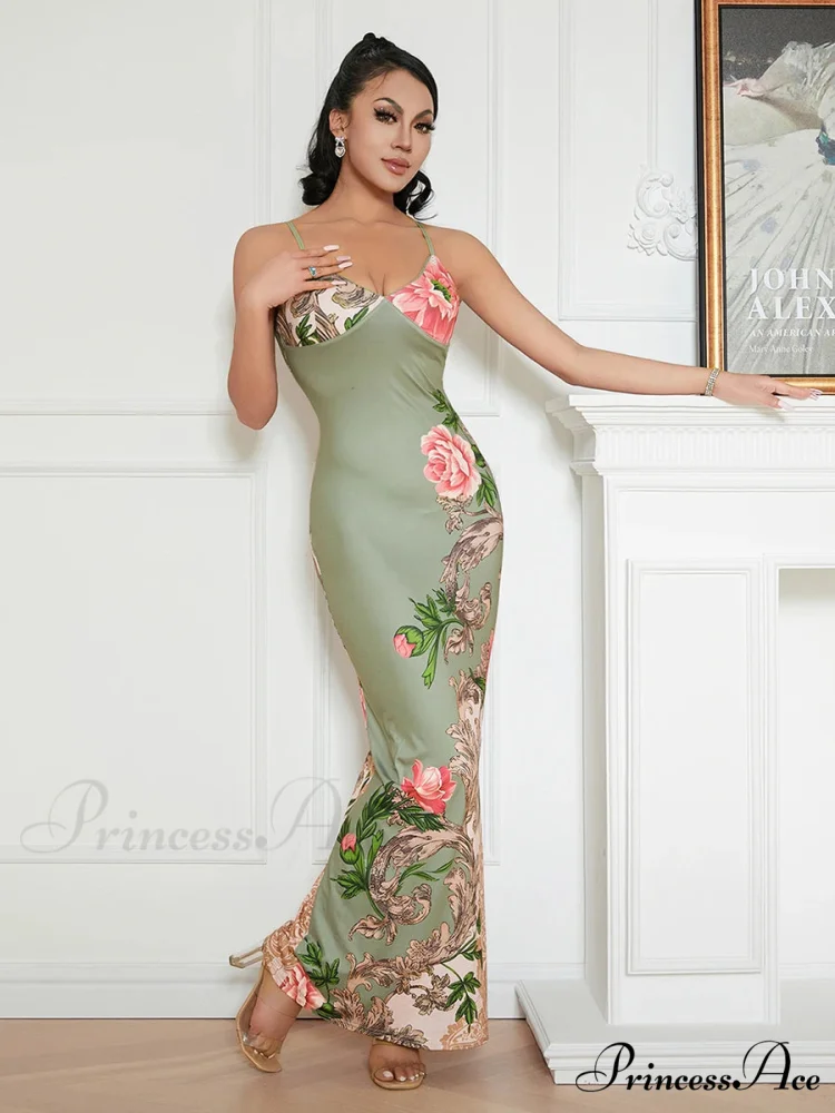 Sophisticated Flower Thin Strap Open-Back Flower Dress