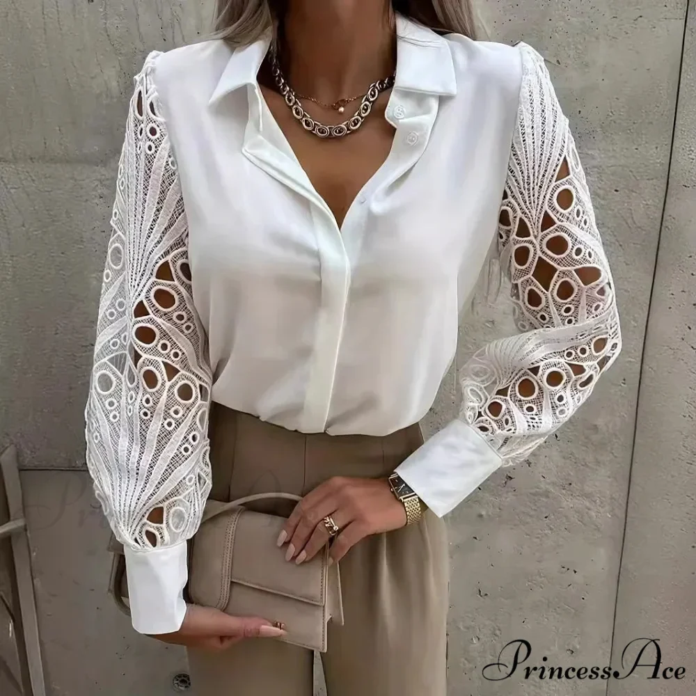Sophisticated Lace Patchwork Ivory Blouse - Image 10