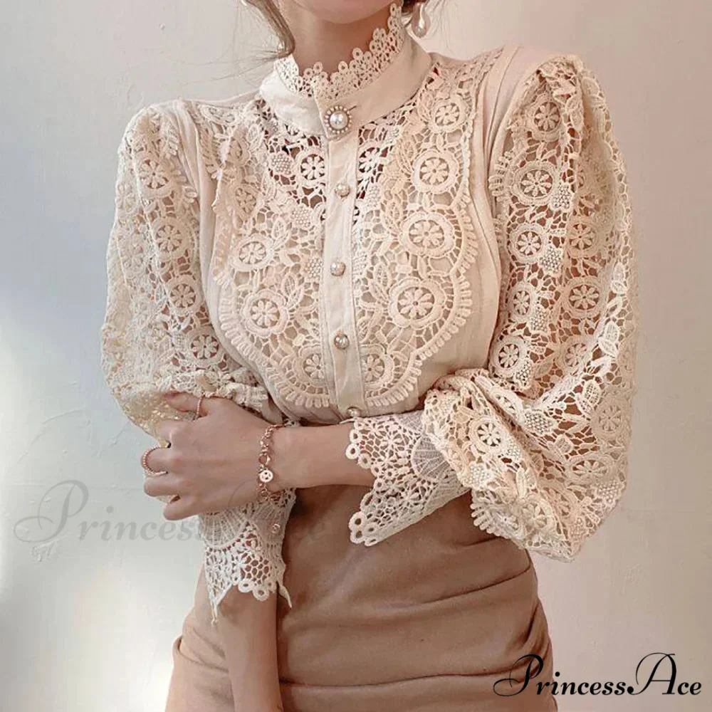 Sophisticated Lace Patchwork Ivory Blouse - Image 11