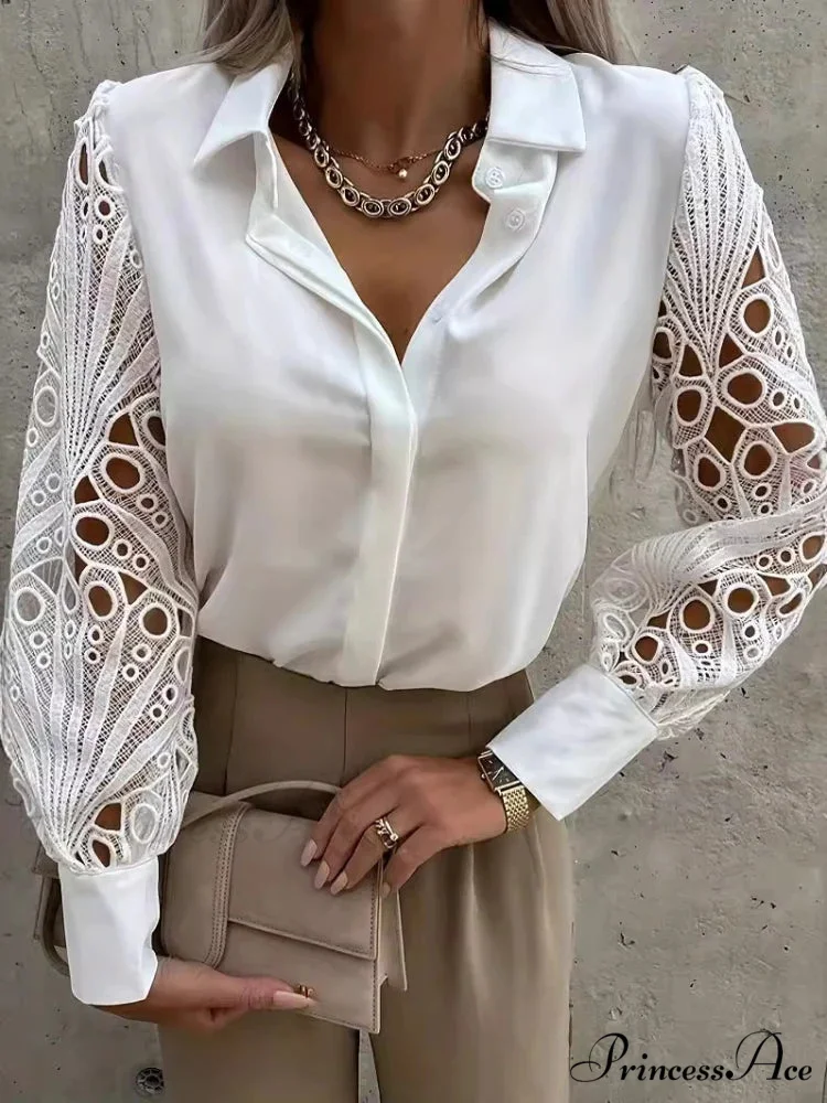 Sophisticated Lace Patchwork Ivory Blouse - Image 3