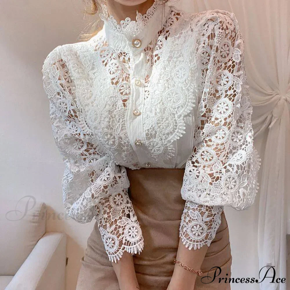 Sophisticated Lace Patchwork Ivory Blouse - Image 4