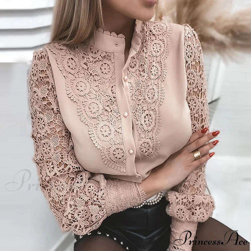 Sophisticated Lace Patchwork Ivory Blouse - Image 8