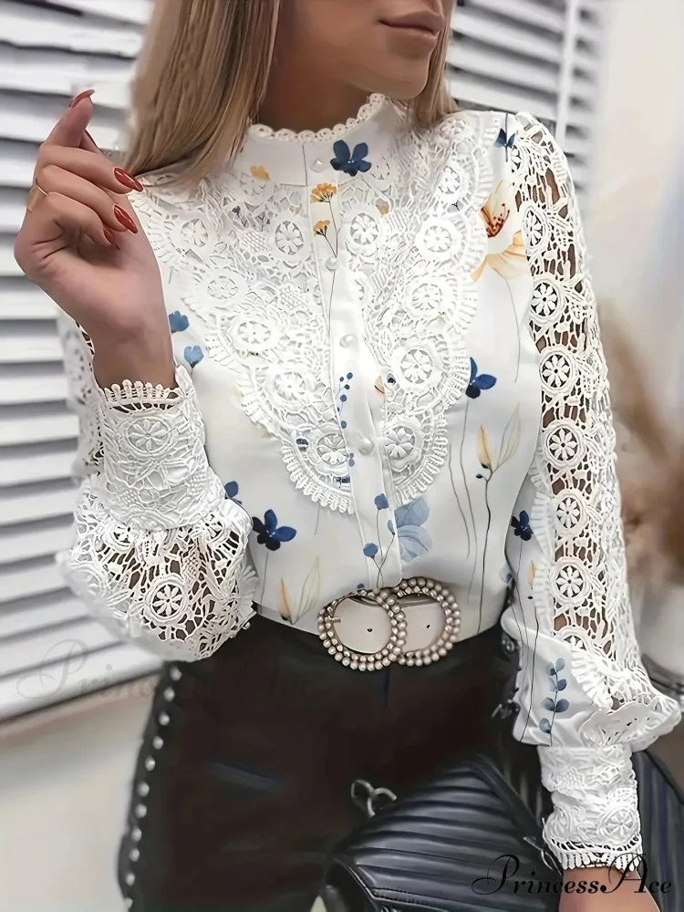 Sophisticated Lace Patchwork Ivory Blouse - Image 9