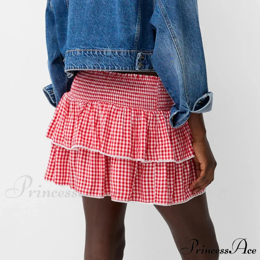 Sophisticated Tiered Checkered Summer Skirt - Image 2