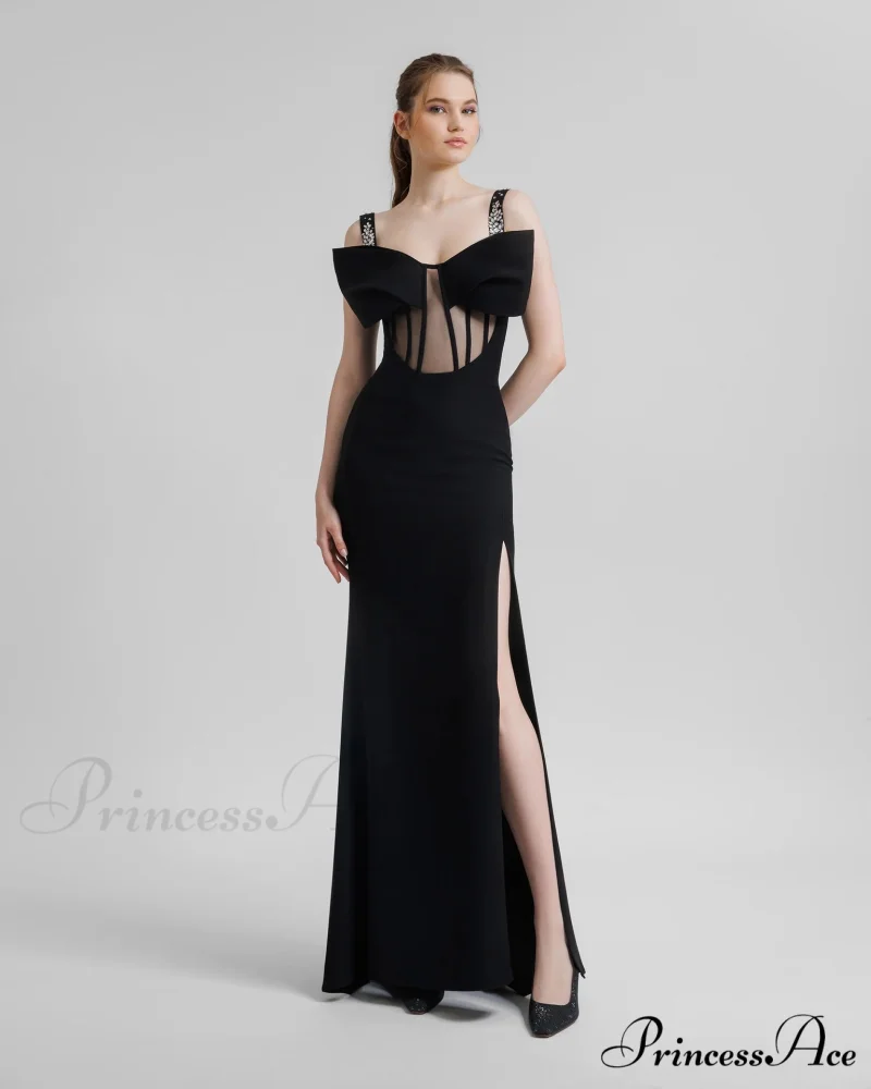 Sparkling Band Ribbon Split Sophisticated Prom Dress - Image 3