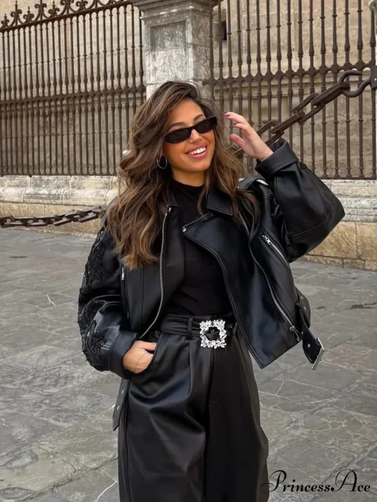 Sparkling Belted Leather Coat - Image 2