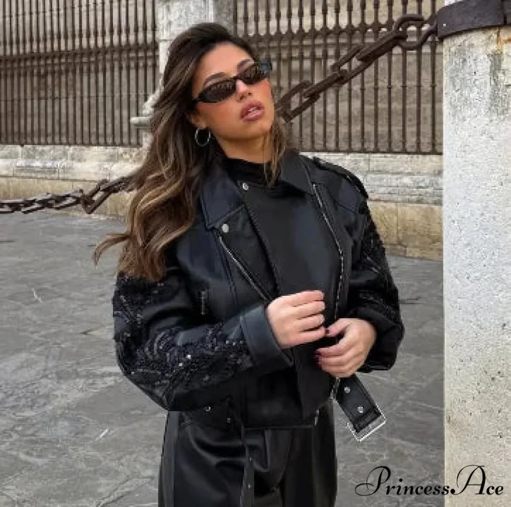Sparkling Belted Leather Coat - Image 7
