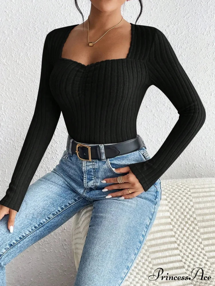 Sparkling Collar Informal Knitted Extended Sleeve Top Women - Image 5