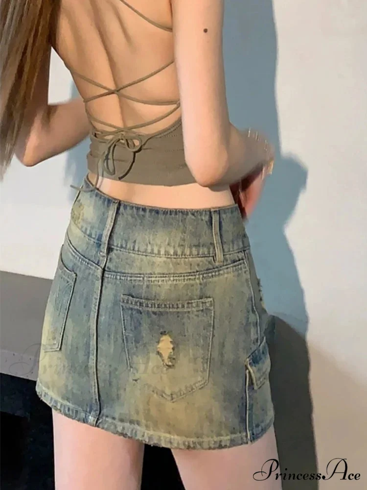 Sparkling Fastener Pencil Denim Skirt - Image 4
