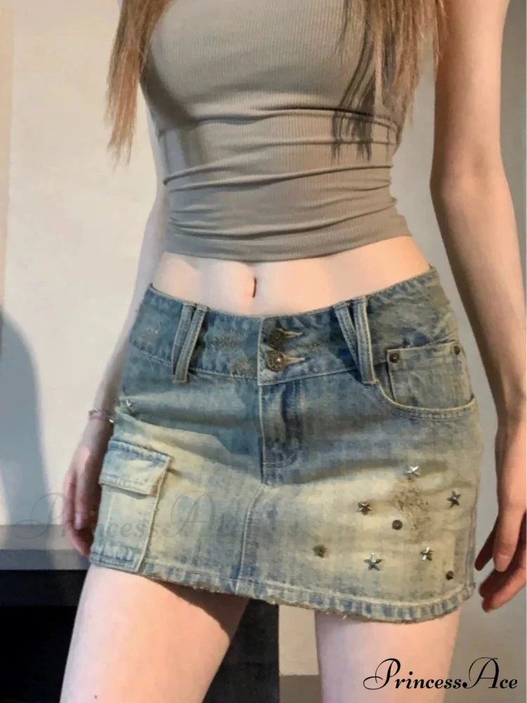 Sparkling Fastener Pencil Denim Skirt - Image 7