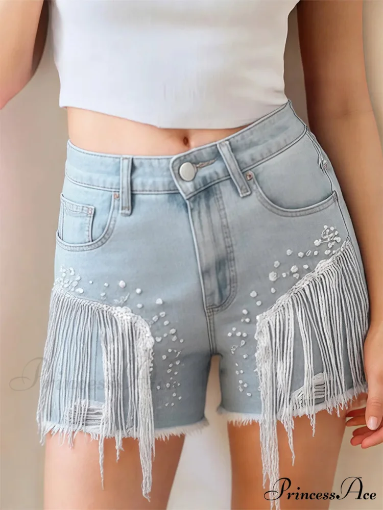 Sparkling Fringe Distressed Denim Short - Image 3