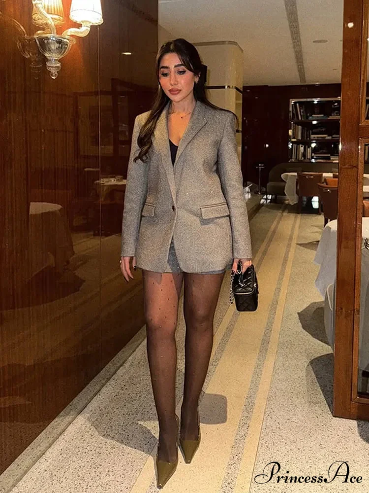 Sparkling Glitter Charcoal Suit Lapel Coat - Image 2