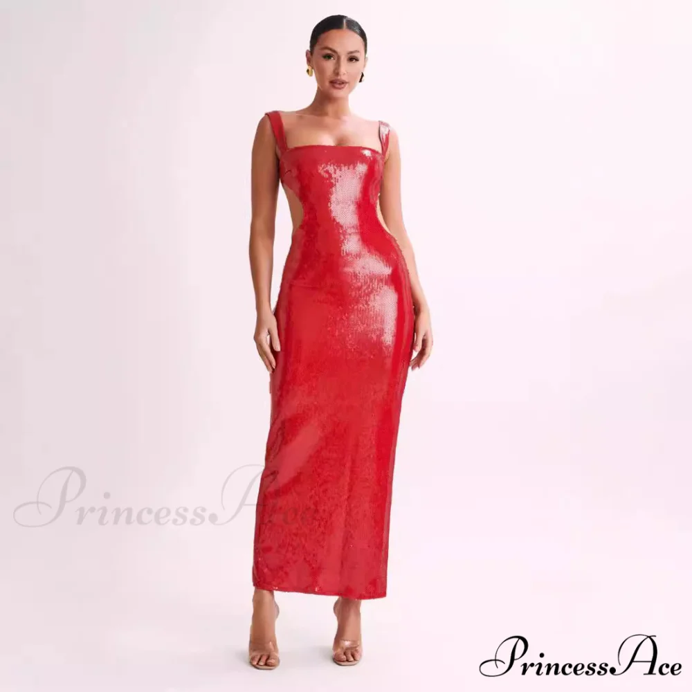 Sparkling Open-Backed Trim Fit Slit Formal Dress - Image 2