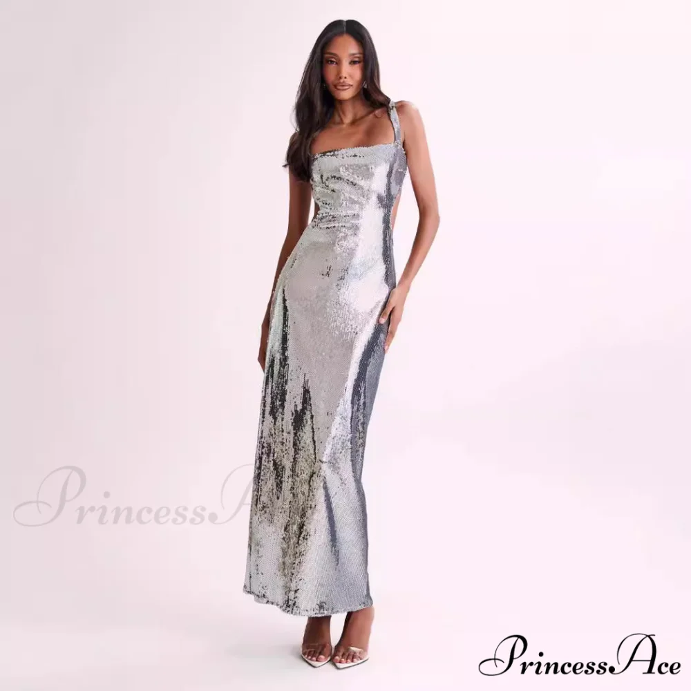 Sparkling Open-Backed Trim Fit Slit Formal Dress - Image 3