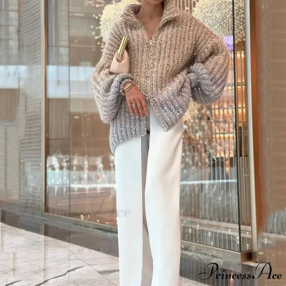 Sparkling Plunging Neckline Sweater Cardigan - Image 3