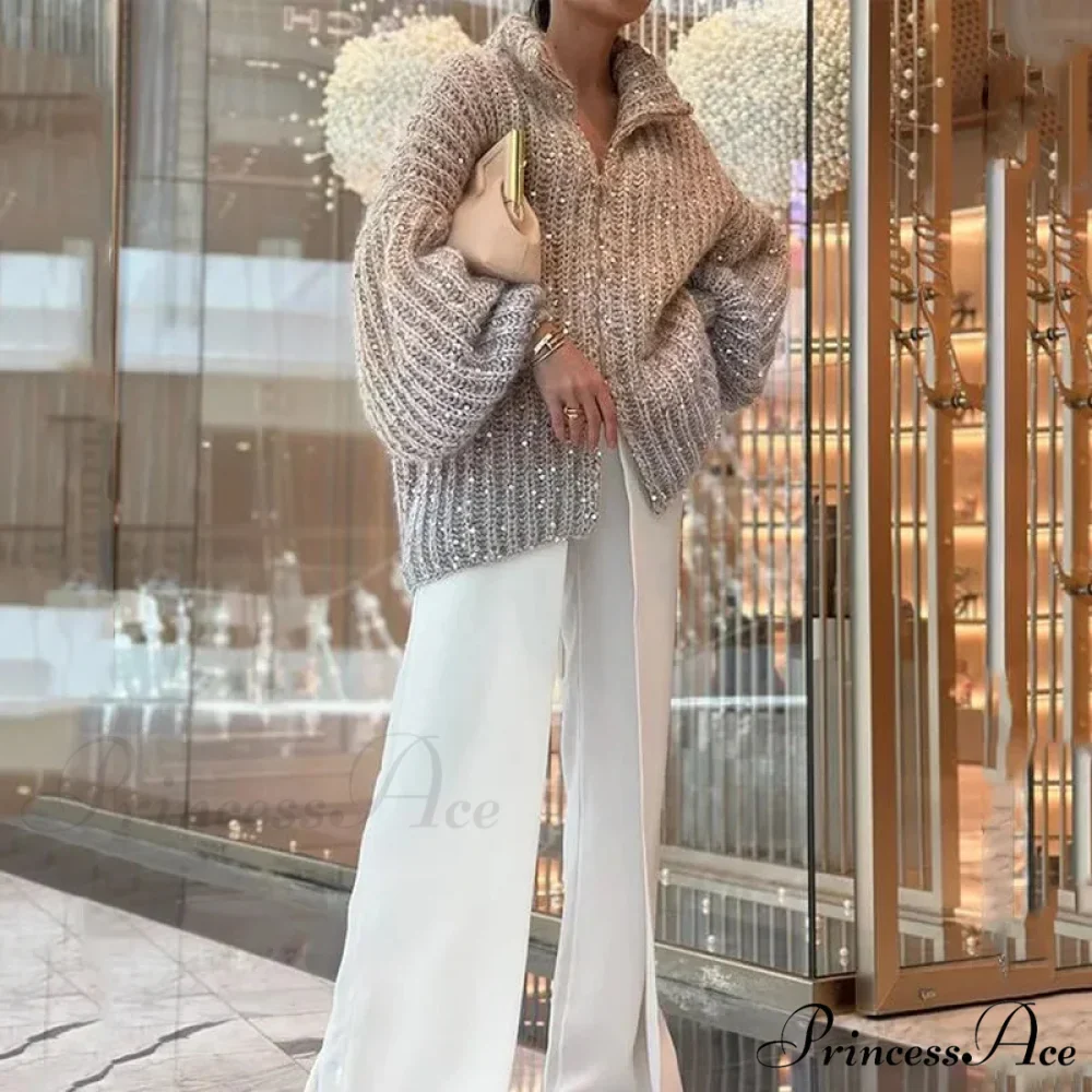 Sparkling Plunging Neckline Sweater Cardigan - Image 4
