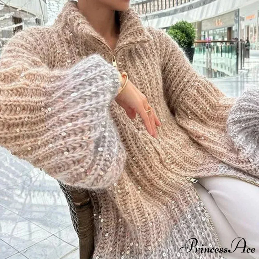 Sparkling Plunging Neckline Sweater Cardigan - Image 5