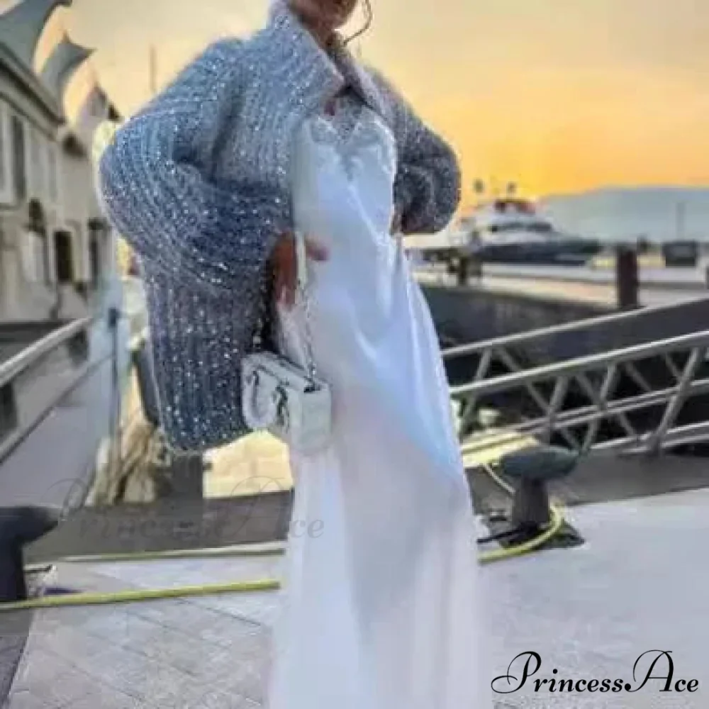 Sparkling Plunging Neckline Sweater Cardigan - Image 7