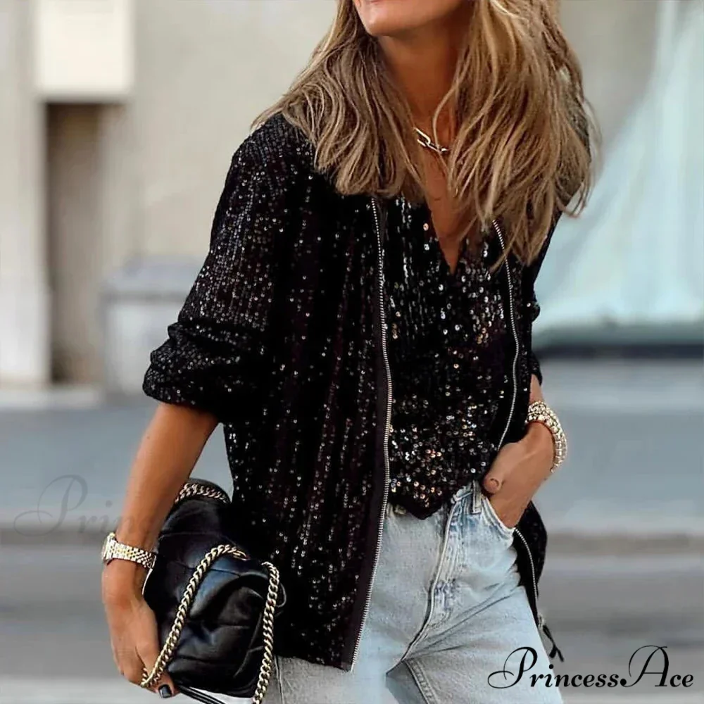 Sparkling Sleek Fit Zipper Celebration Cardigan - Image 2