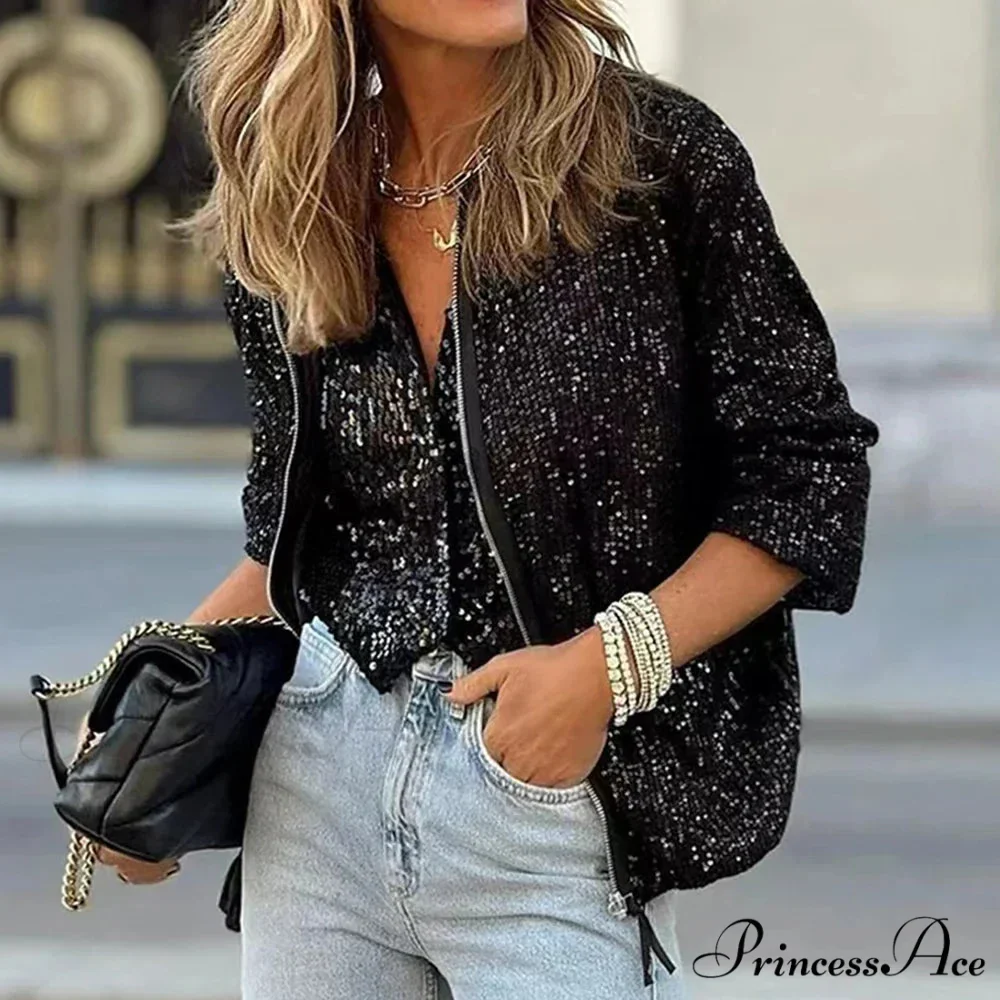 Sparkling Sleek Fit Zipper Celebration Cardigan - Image 5