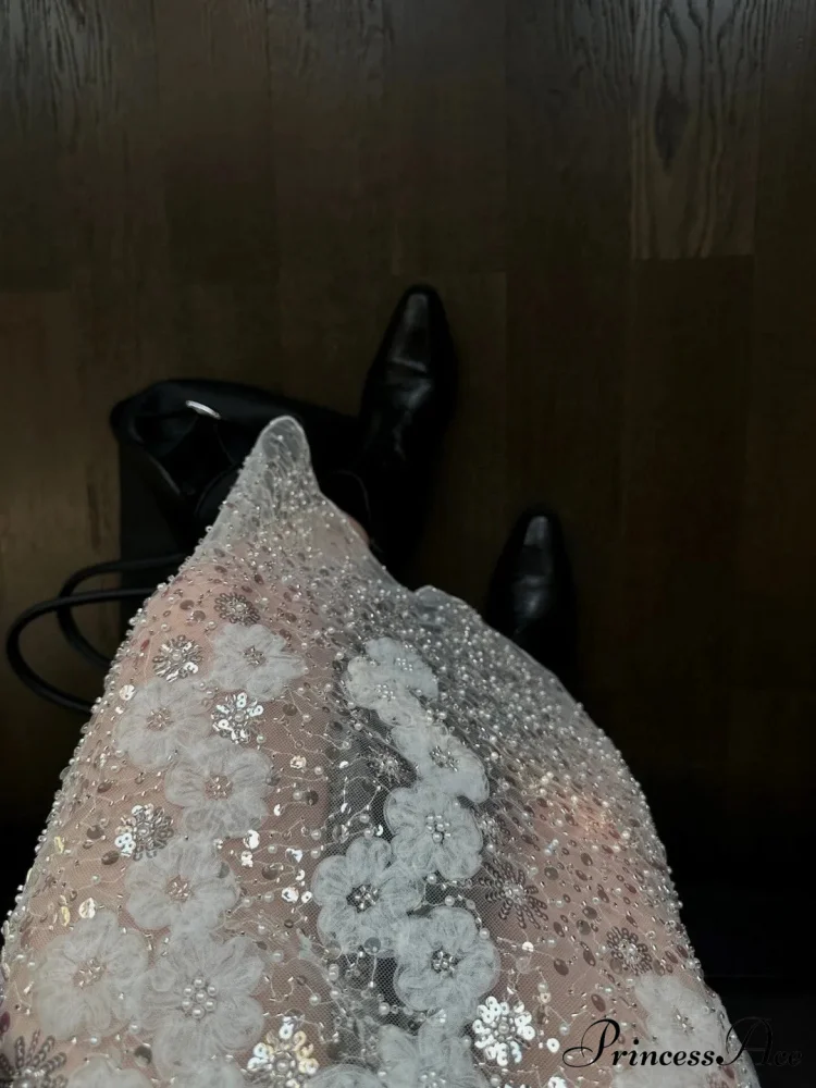 Special White Lace Embellished Sequins High Waist Skirt Women's Fashion - Image 3