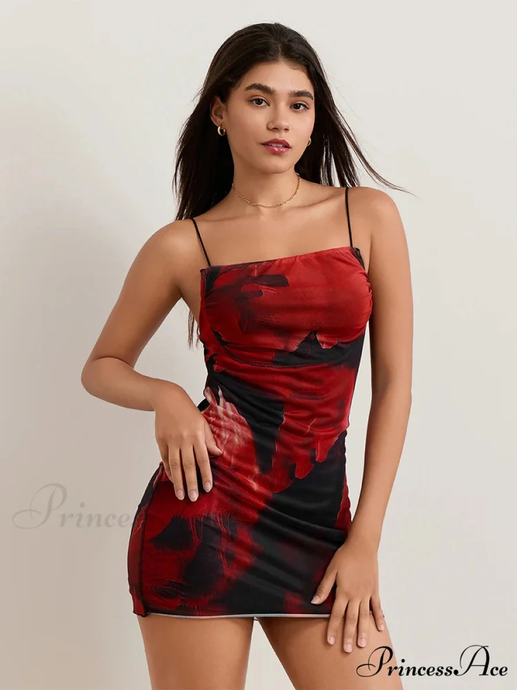 Spicy Flower Pattern Sheath Open-Back Spaghetti Mini Nightclub Flower Dress - Image 2