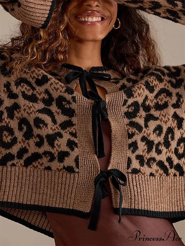Spotted Pattern Ribbed Tie Front Knit Cardigan - Image 6