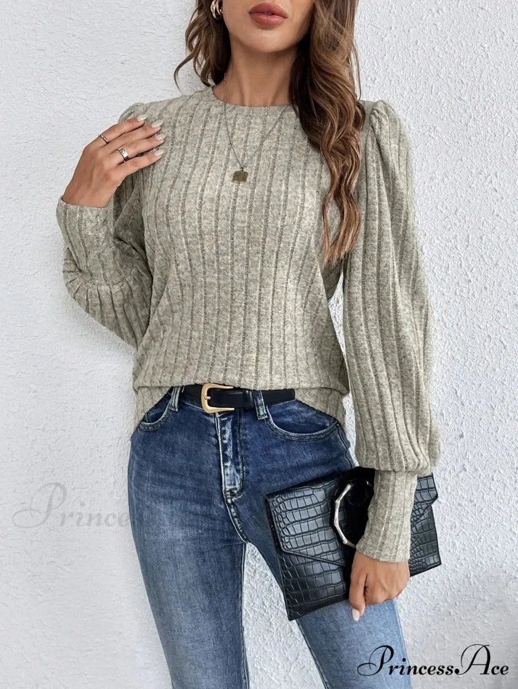 Spring Autumn Informal Crewneck Baggy Knit T-shirt - Image 3