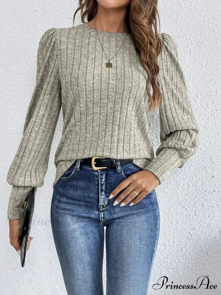 Spring Autumn Informal Crewneck Baggy Knit T-shirt - Image 4