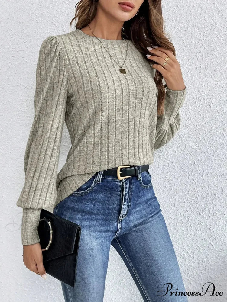 Spring Autumn Informal Crewneck Baggy Knit T-shirt - Image 5