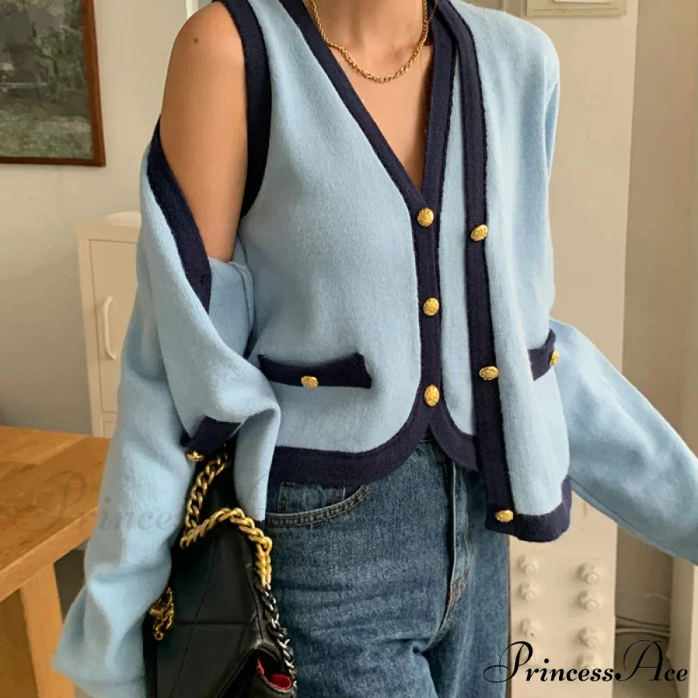 Spring Deep V-neck Extended Sleeve Knitted Cardigan