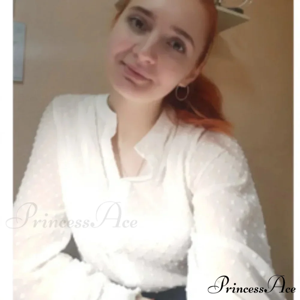 Spring Extended Sleeve Ivory Workplace Blouse - Image 2