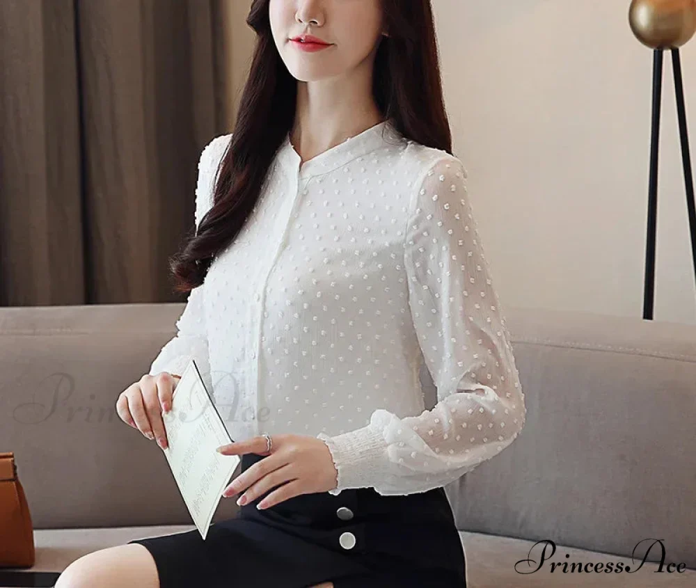 Spring Extended Sleeve Ivory Workplace Blouse - Image 3