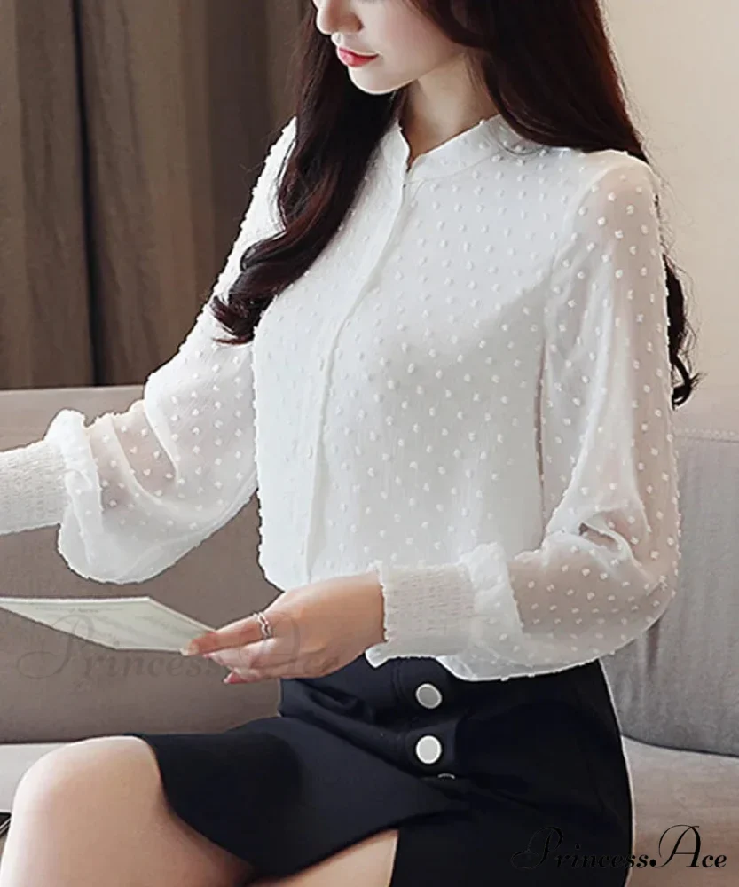 Spring Extended Sleeve Ivory Workplace Blouse - Image 4