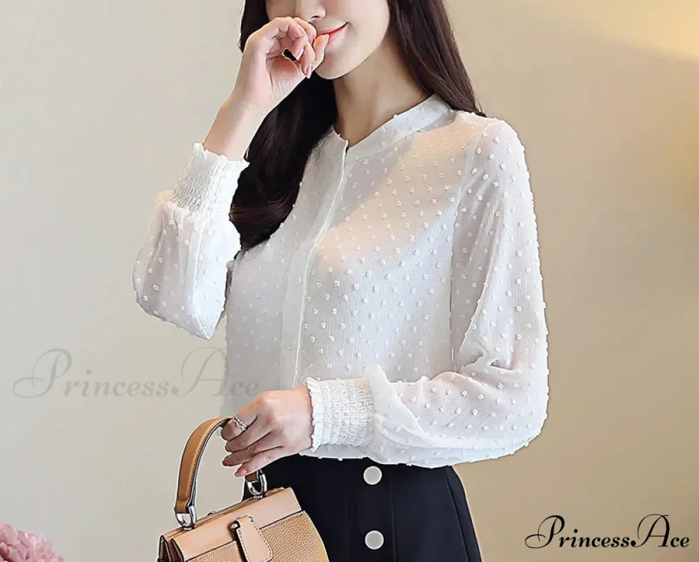 Spring Extended Sleeve Ivory Workplace Blouse - Image 5