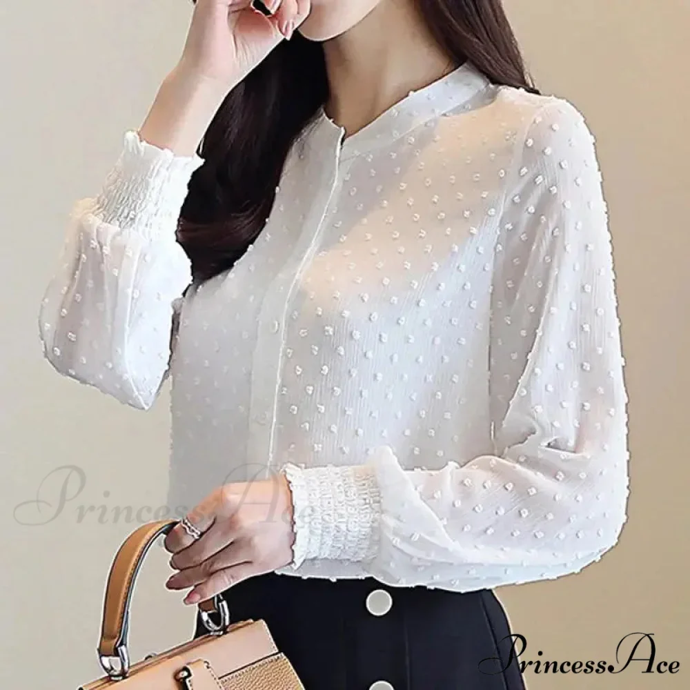 Spring Extended Sleeve Ivory Workplace Blouse - Image 6