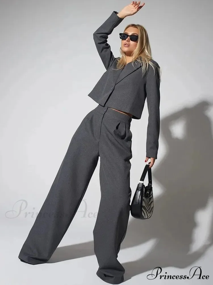 Spring Sleek Wide Leg Trousers Office Two Piece Set - Image 10