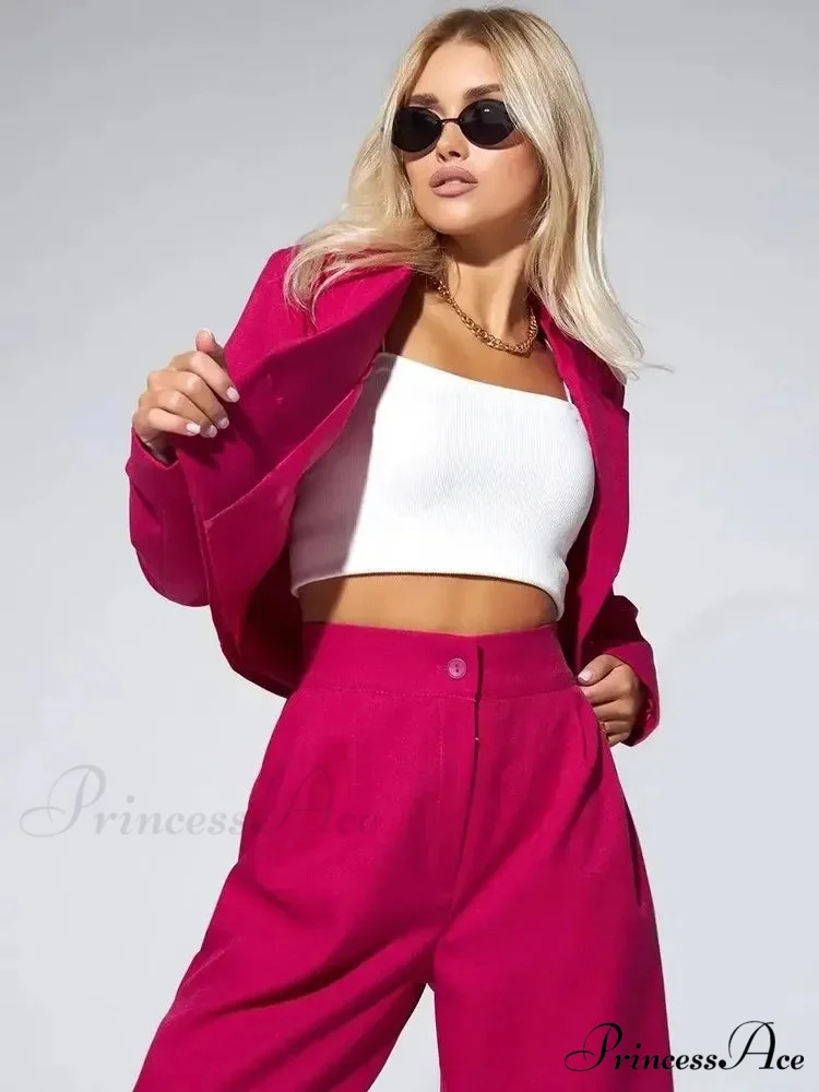 Spring Sleek Wide Leg Trousers Office Two Piece Set - Image 11