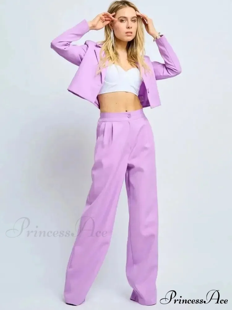 Spring Sleek Wide Leg Trousers Office Two Piece Set - Image 12